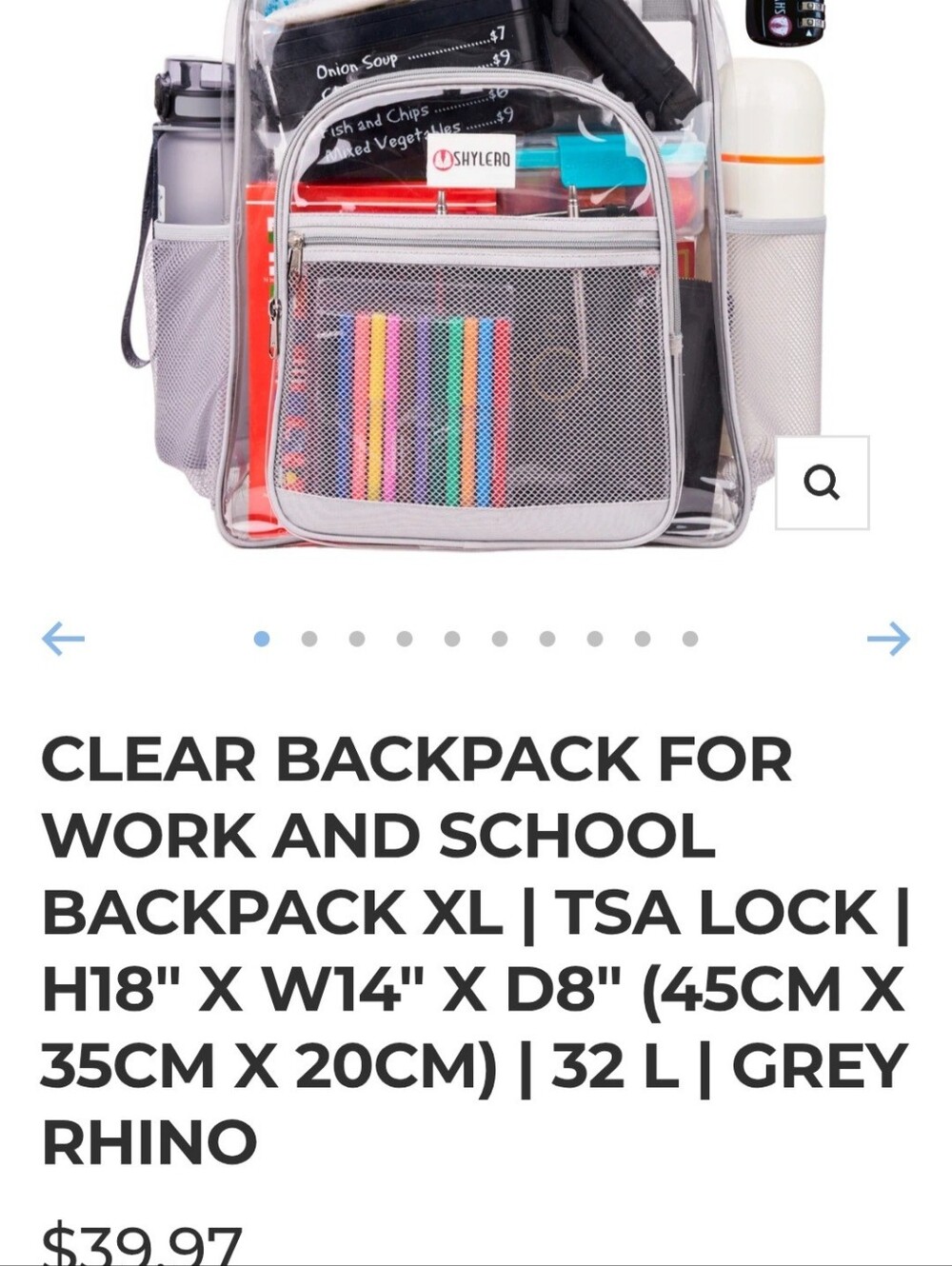 Clear Backpack XL with Grey Accents - Work & School